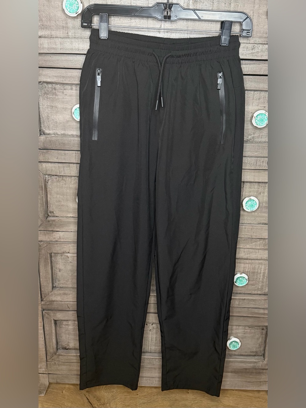 Pine Trails Men's Black Track Pants Drawstring Elastic Waist Pockets Size S